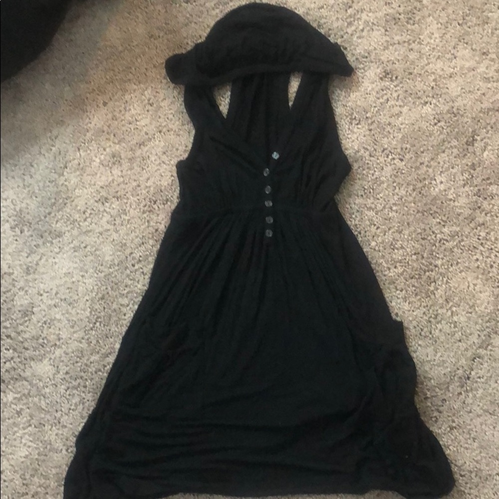 Black hooded racerback hemp  tunic